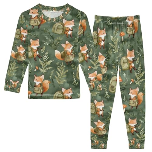 senya Fox Picking Mushrooms Pajamas Set Long Sleeve Soft Cotton Sleepwear 2 Piece