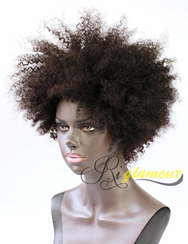 Riglamour Kinky Short Curly Human Hair Wigs for African American Real Indian 100% Remy Afro Wig for Black Women None Lace Machine Made Full Wig Natural Black Color (10 Inches)