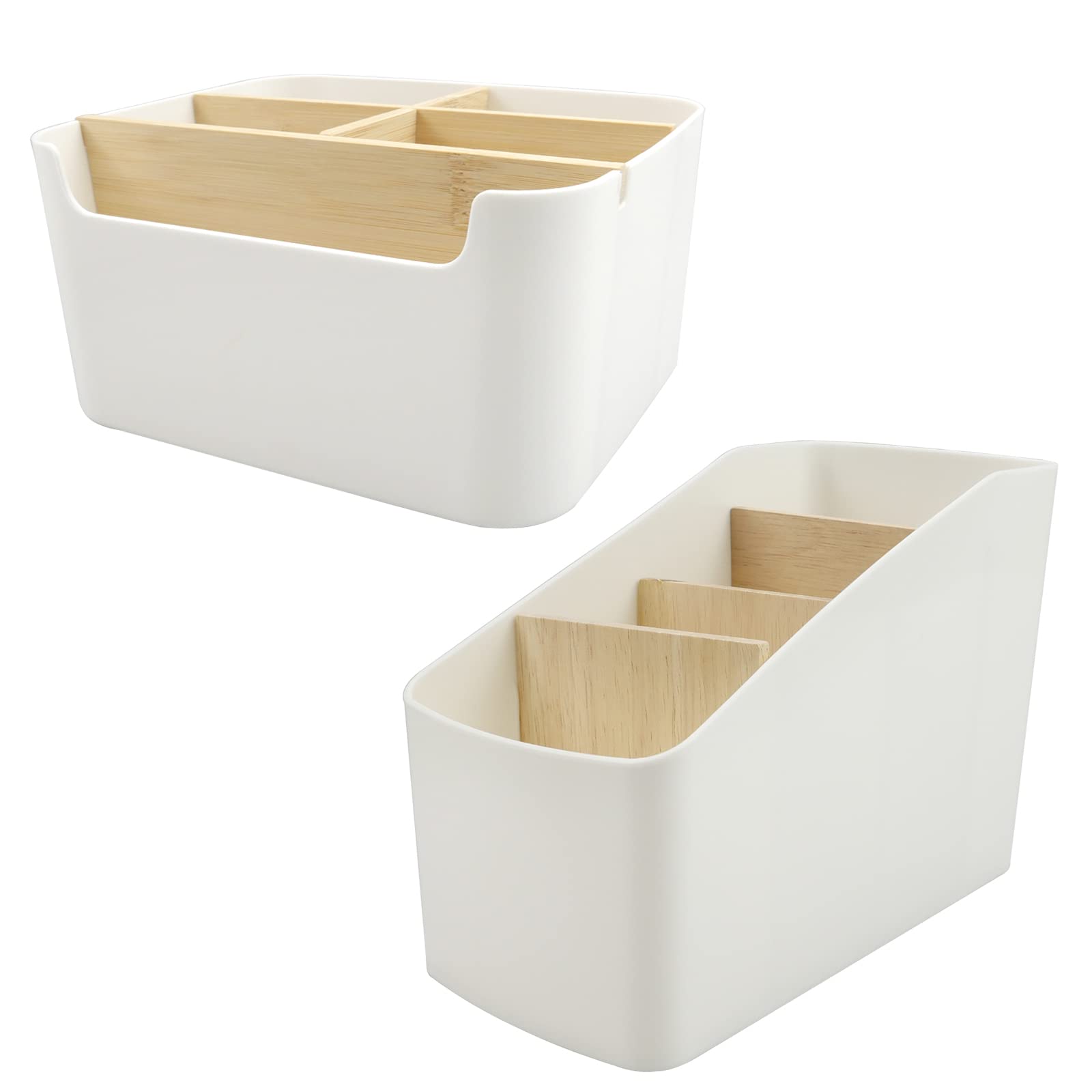 inodiref 2 Piezas Blanco Organizador Escritorio Multiusos Soporte Madera Para Control Remoto Diferentes Formas Escritorio Organizador Control Remoto Para Pluma, Teléfono Móvil, Gafas, Tijeras