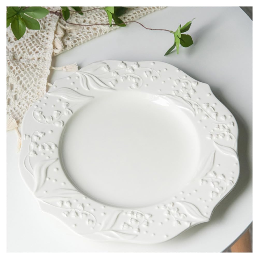 Embossed of The Valley Series Ceramic Pasta Plate Pastry Dessert Deep Home Vegetable (11-inch plate)