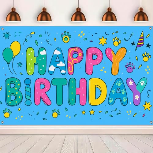 Image of HOMETITUTE Cute Paw Print Happy Birthday Banner 71x43 Inch