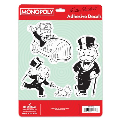 Image of Hasbro Monopoly Characters Adhesive Vinyl Decals - Fun Set of Monopoly Stickers or Water Bottle or Laptop, 1 Pack (3 Count)