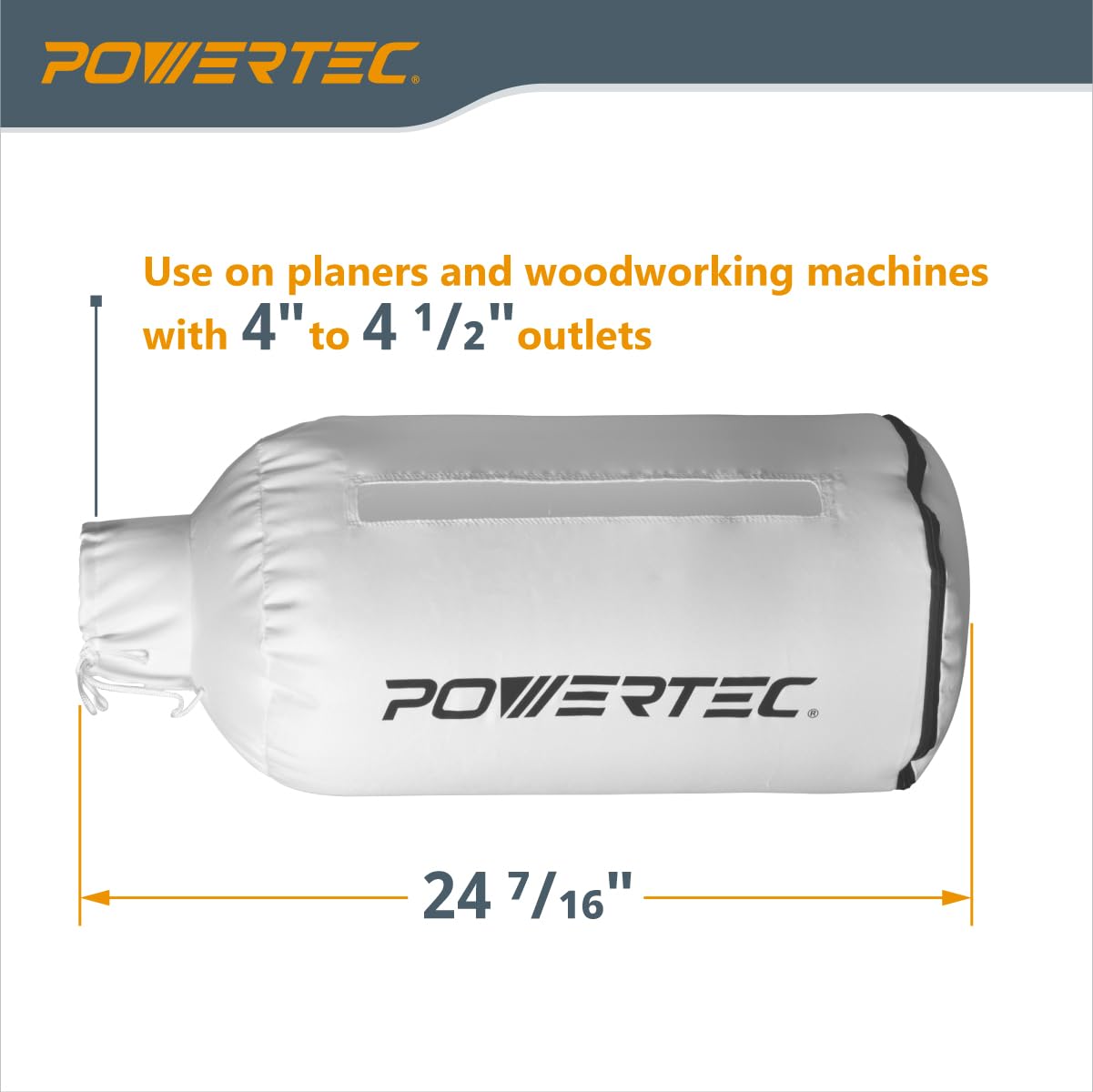 POWERTEC Bolsa colectora de polvo con abrazaderas de manguera de llave de 4 pulgadas, bolsa de polvo de 30 micras para DeWalt DW735, DW734, WEN PL1326, PL1303 cepilladora, colector de polvo DC3401 y