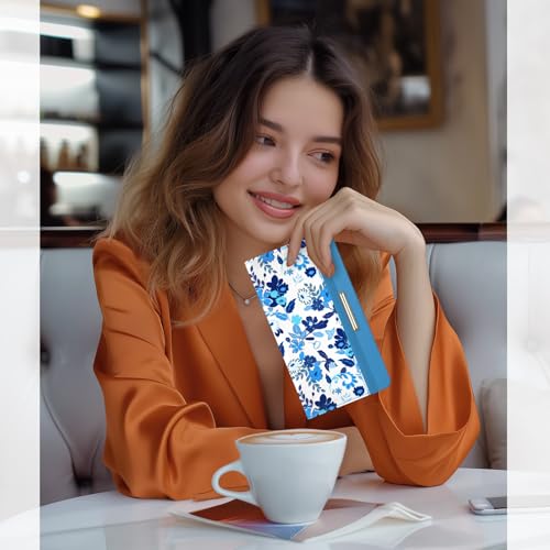 Image of Letter Checkbook Cover, RFID Blocking Checkbook, Stylish, Lightweight, Slim Durable, Multi-Functional Checkbook Holder for Personal and Business Checks (Flower-Blue)