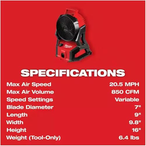 Miniatura 7 de Milwaukee 0886-20P M18 Ventilador inalámbrico para sitio de trabajo con kit de inicio M18 REDLITHIUM XC 5 Ah