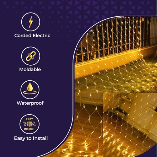 Image of Lexton 190 LED Net Mesh Fairy String Decorative Lights | for Indoor & Outdoor Decorations | Warm White | Pack of 1 | Standard