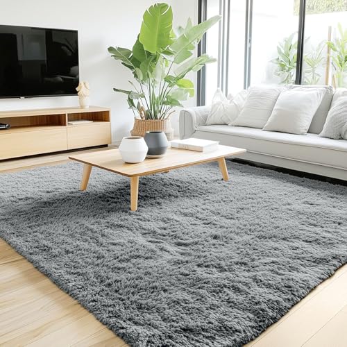 Tapis moderne à poils longs gris 200x370 cm pour salon