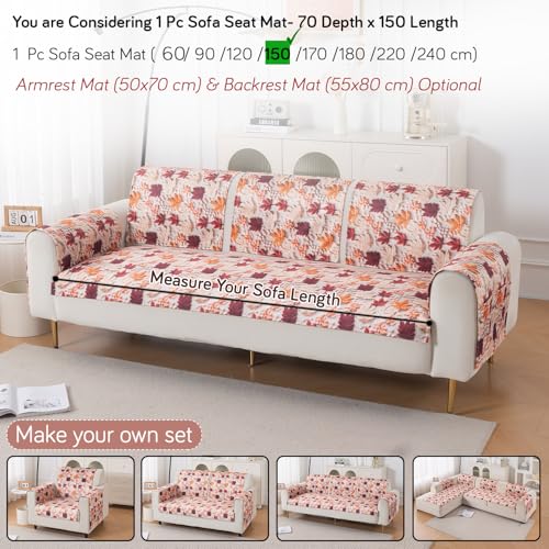 Image of HOKIPO 'Nature Muse' Premium HD Printed Holland Velvet Sofa Cover Mat for 1 /2 /3 Seater & L-Shape Sofa. Make Your Own Sofa Cover Set, Mat 70(D) x 150(L) cm, Autumn Maple (IN-916-D1)