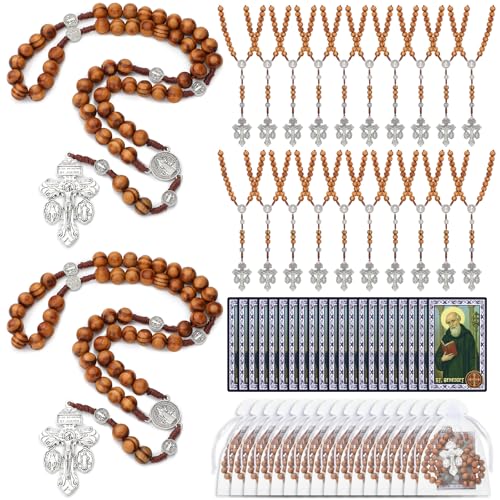 Rosary Beads Catholic for Women Men Rosary Cross with Pardon Crucifix Necklace with St Benedict Prayer Card and Bags for Regalos Cristianos Rosarios Catolicos Para Hombre