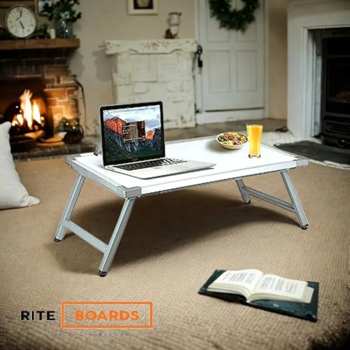 Image of Rite Tables Foldable Laptop Table, Engineered Wood, White Board, 60 x 40 x 25 cm, Portable