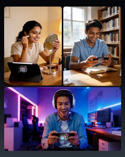 Image of Besecou Magnetic mobile Cooler for Gameing with 3 Cooling Modes, Rgb Phone Cooler, Seven fan blades, Advanced Tech Cooling Chip, Compatible for Android and Ios devices, Silent and Portable, USB Port