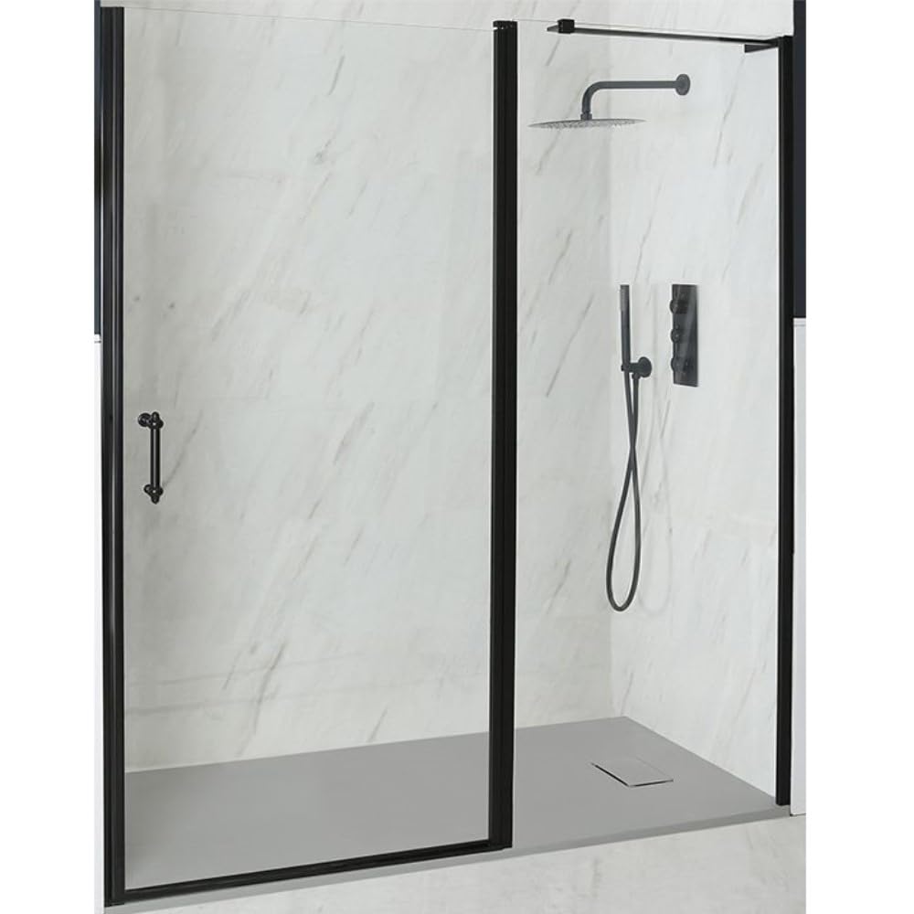 Milano Light Grey Langley Black Hinged Door Frameless Shower Enclosure Tray - 1700Mm X 900Mm