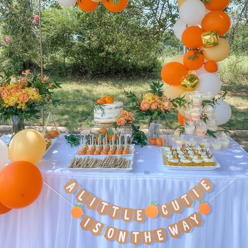 Image of Welcome Baby Party Decorations - A Little Cutie Is On The Way Banner,Orange Themed Gender Reveal Banner,Little Cutie Birthday Party Decorations,Cutie Orange Hanging Banner Photo Props