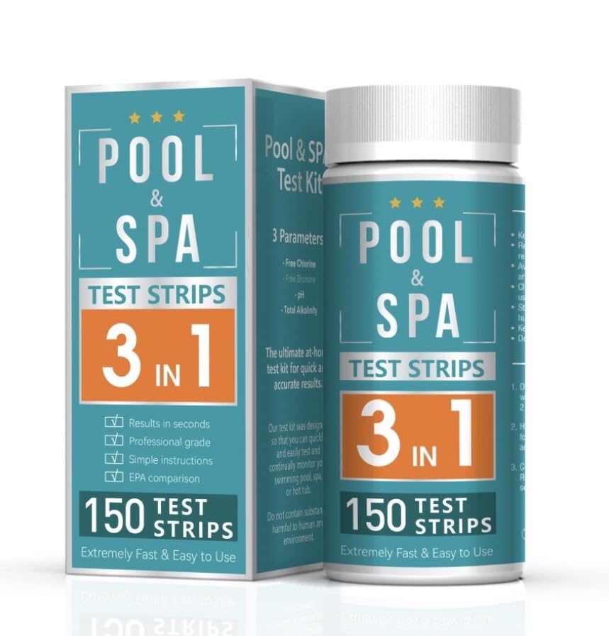 150 Hot tub test strips Pool and Spa 3 in 1 Pack of 150 Chlorine PH Total Alkalinity. Accurate 3 in 1 Pool Water Testing Kit