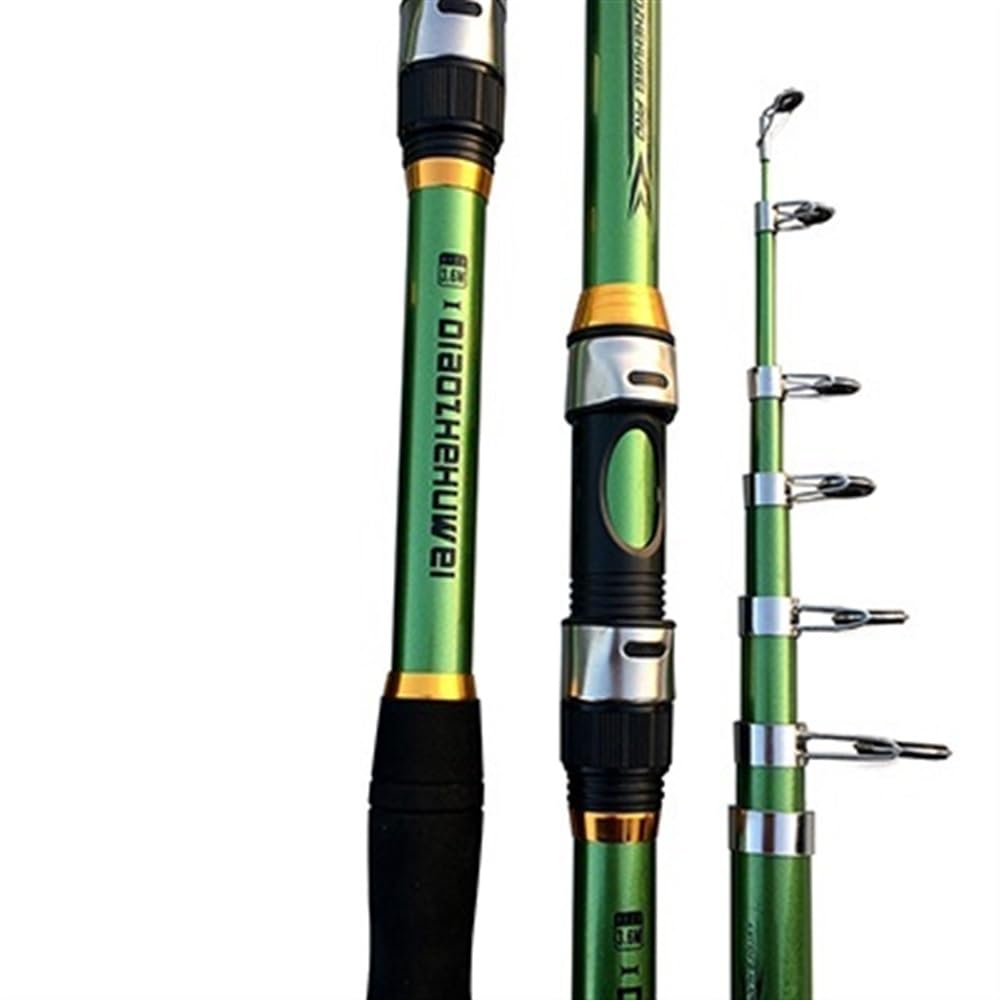 Telescopic Fishing Rod 2.1M -3.6M Carp Fishing Rod Feeder Hard FRP Carbon Fiber Telescopic Pole(Green,2.1 m)