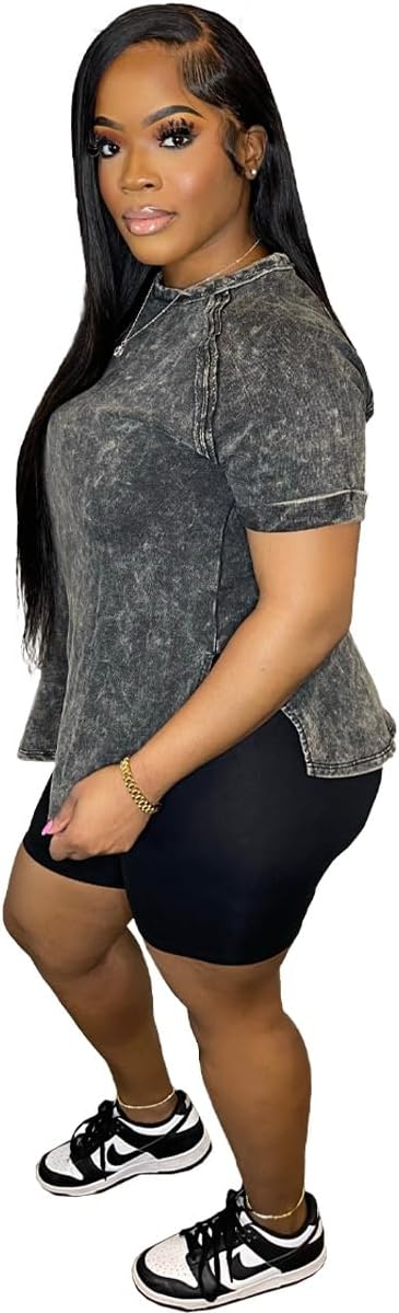Yeshire Womens 2 Piece Outfit Tracksuit Crewneck Solid Color Shirt Shorts Jogger Bodycon Sets