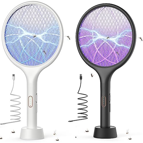 YISSVIC Electric Fly Swatter 4000V Bug Zapper Racket Dual Modes Mosquito Killer with Purple Mosquito Light Rechargeable for Indoor and Outdoor Home Office Backyard Patio Camping