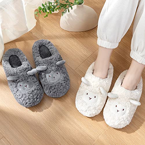 JadeRich Women's Cute Animal Slippers Winter Warm Fuzzy Plush House Slipper Cartoon Sheep Indoor Shoes4