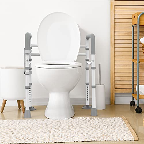 Agrish Stand Alone Toilet Safety Rail - Adjustable Width & Height Fit Any Toilet, Medical Toilet Frame For Elderly Handicap Disabled, Folding Handrails With Storage And Padded Handles(White Grey) #TOP6