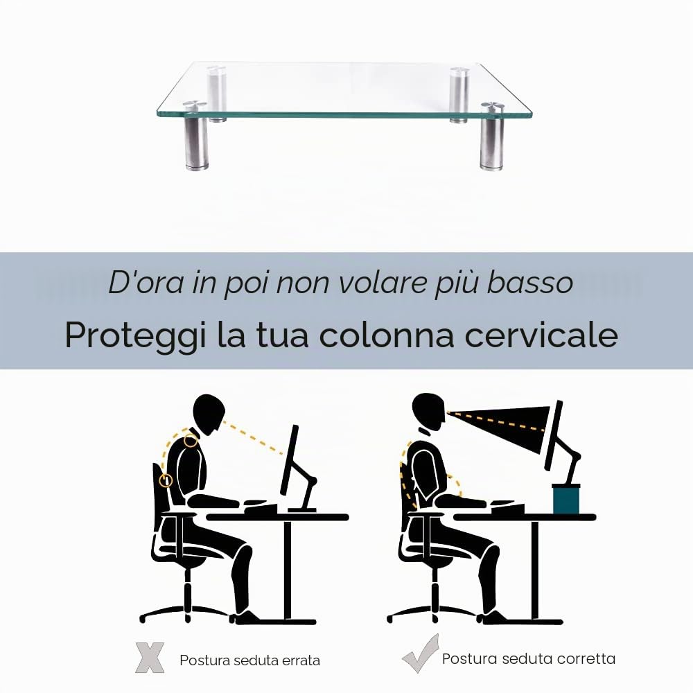 Melko - Rialzo per monitor in vetro, supporto per monitor, supporto per notebook, rialzo per televisore, supporto TV fino a 30 kg, selezione delle dimensioni