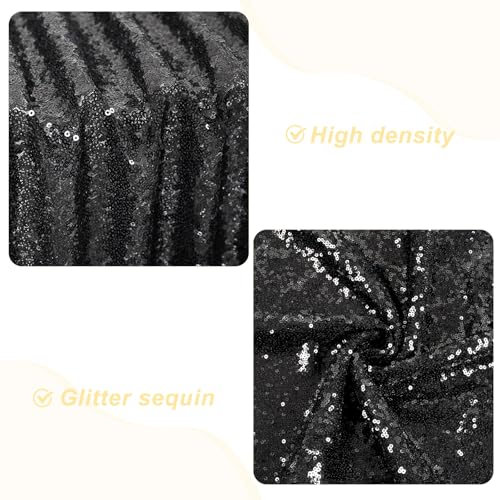 Image of PartyDelight Black Sequin Backdrop 5x10ft 2 Panels 4 Inch Rod Pocket | Dense 3mm black sequins on mesh backing with 4 inch rod pocket for wide reception walls head tables stages and layered event