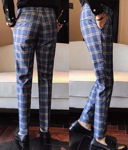 Men's Plaid Suit Pants Daily Business Casual Office Trousers2