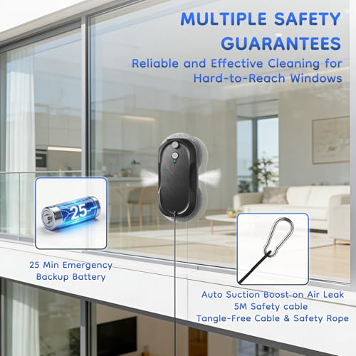 Image of Obito Window Cleaning,Window Cleaner Robot with Triple Safety System,Edge Detection,Intelligent Navigation,Anti-Slipping, Longer Battery Life, Max 6400Pa, Remote Control