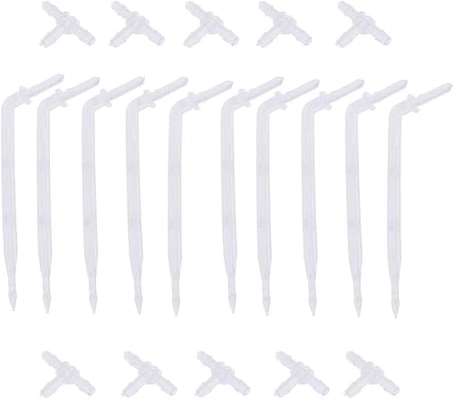 10 Sets White Drip Emitters with 3-Way Connector Curved Arrow Dripper Potted Plants Bend Sprinklers Garden Automatic Irrigation System for 4/7mm Hose Patio Watering Cooling Irrigation Kit