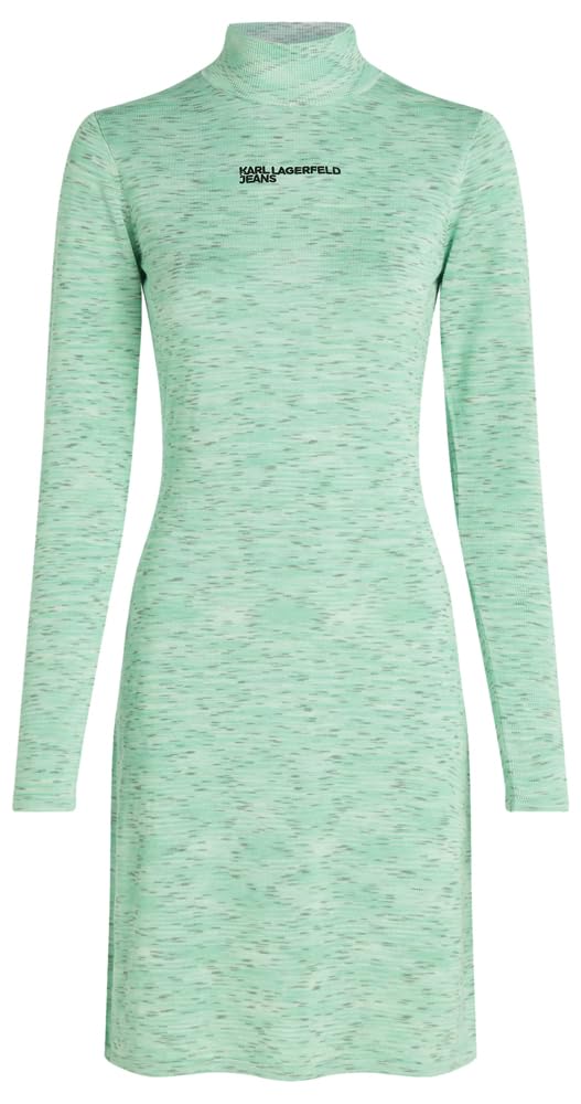 KARL LAGERFELD JEANS, Women's, Long Sleeve Knitted Logo Dress, Bodycon Fit, Blue, S