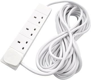 Zerox World 4 Way Gang Mains Power Extension Lead Socket Cable 4-Way Extension Lead - Four Gang Multi Plug Socket - White Power Cable 10m