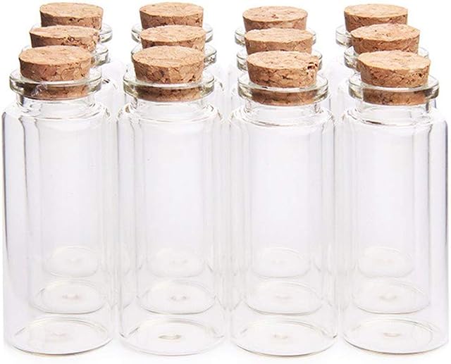 Danmu Art 12Pcs of 70ml 37 x 90mm Mini Glass Bottles Jars with Wood Cork Stoppers Halloween Decorations