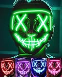 Sago Brothers Scary Halloween Mask, LED Light up Mask Cosplay, Glowing in The Dark Mask Costume 3 Lighting Modes, Halloween Face Masks for Men Women Kids - Green
