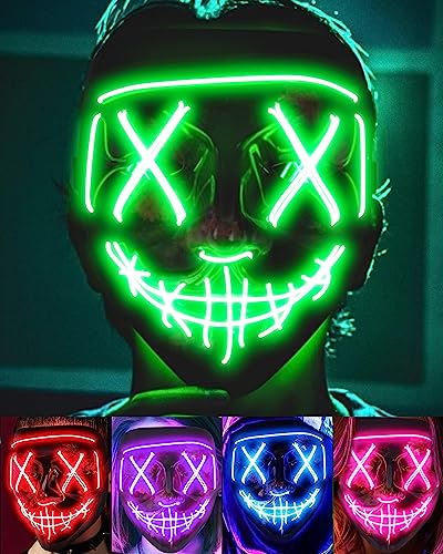 Halloween Mask Skeleton Gloves Set, Halloween Costumes ​Gifts for Men Women Boys Girls, 3 Modes Light Up Scary LED Mask with LED Glow Gloves, Halloween Decorations Scary Scream Anonymous Mask