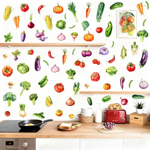 Vegetable Wall Decals Watercolor Fresh Food Wall Stickers Removable Cute Kitchen Decals Peel and Stick Green Vegetables Stickers for Kitchen Dining...