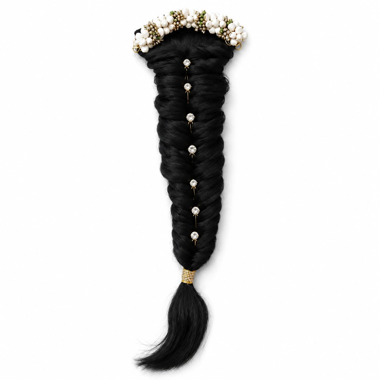 MESSY Long Black Braided Hair Extension for Women with Pearl & Floral Decoration | Artificial Hair Braid for Bridal, Wedding, Bharatanatyam, Kuchipudi & Traditional Functions (64CM)-image-26