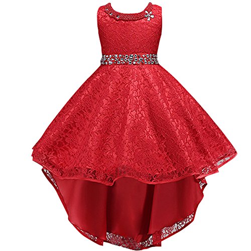 Flower Girls Vintage Overlay Lace Beaded Rhinestone Bridesmaid Wedding Tulle Dresses Party Evening