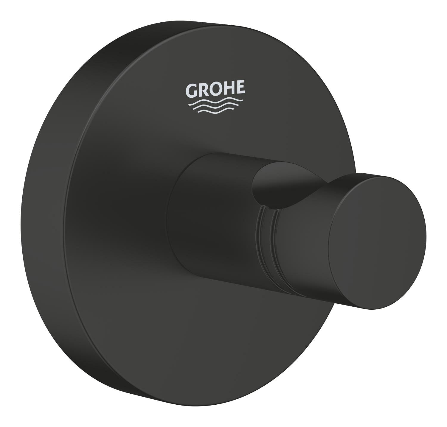 Grohe Matt Black Start Quickfix Robe Hook (Metal, Concealed Fastening, Including Screws And Dowels, Extra Easy To Fit Quickglue), Size 45 Mm, 411732430