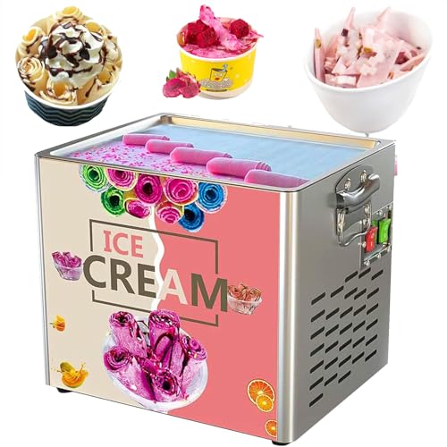 DPQYJPP Máquina eléctrica para Hacer Rollos de Helado, máquina Comercial para Hacer Helados enrollados, Rodillo automático con 2 Palas para Helado, máquina para Hacer Helados fritos Yogur