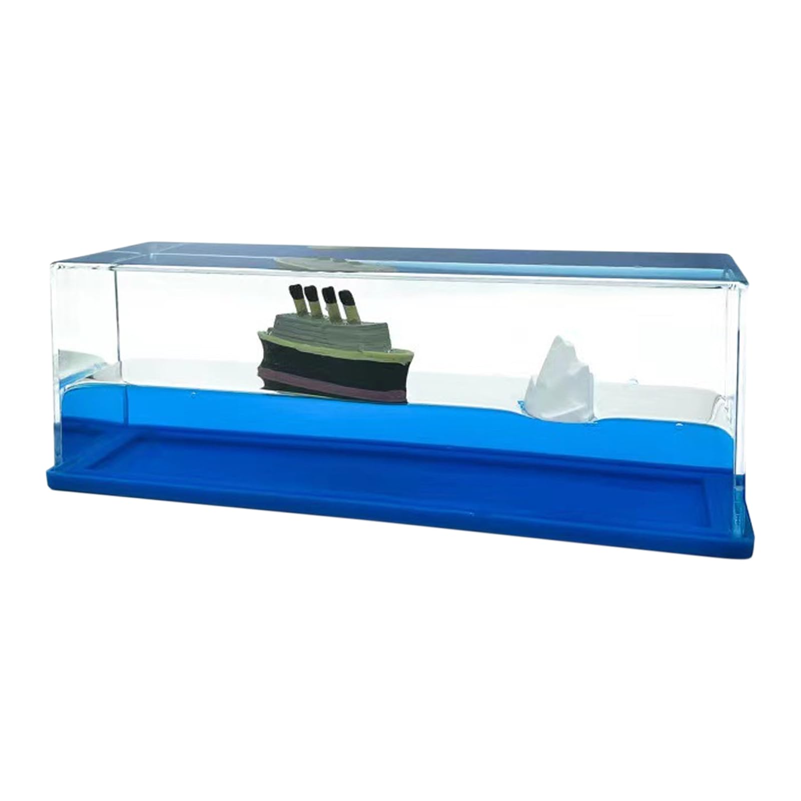 Voihamy Blue Cruise Ship Toy | Acrylic Cruise Ship Decorations | Fluid Floating Bottle Cruise Ship Desktop Ornament | Cruise Ship Fluid Drift Bottle | Unsinkable Floating Cruise Iceberg Ornament For Home