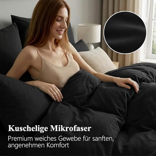 RUIKASI Bettwäsche 135x200 4teilig Schwarz - Polyester Mikrofaser Bettwäsche-Sets Oeko-TEX… – Ansicht 3