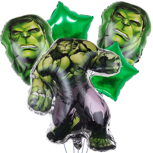 PfirstDa Lot de 5 Ballons Hullk, Décorations d'anniversaire Hulki, Ballons en Aluminium pour Fête à Thème, Ballon Verts, Cadeaux d'invités