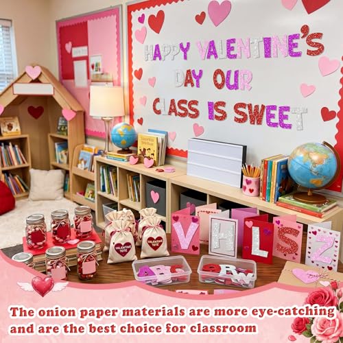 Image of Colarr 216 Pcs Glitter Bulletin Board Letters for Classroom Number Alphabet Punctuation Symbol Cutout 4'' Die-Cut Poster Letter with Adhesive Dot School Party Holiday Decor Display(Valentine Color)