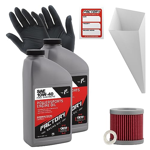 Factory Racing Parts Oil Change Kit compatible with Suzuki DR-Z400, DR-Z400SM – Includes 2 Quarts of 10W-40 Full Synthetic Oil, 1 Filter, 1 Crush Washer, 1 Funnel, 1 Oil Change Reminder Sticker