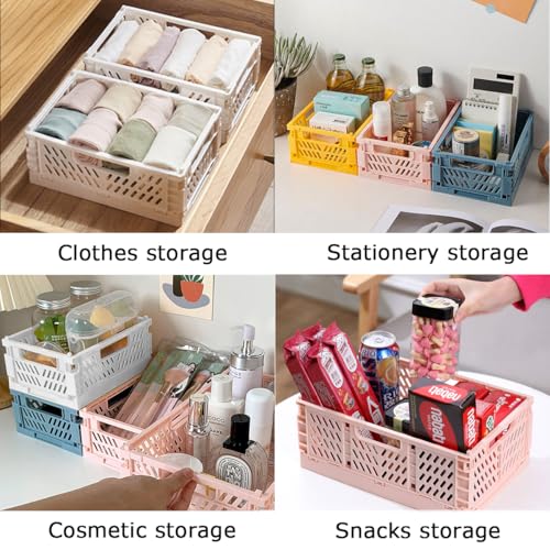 Aiuuee 6 Stücke Klappbox Stabil, 4 Stk Große Aufbewahrungskorb Faltbar (20,6x15x8,5CM) & 2 Stk Mini Klappkiste Plastik, Stapelbar Klappkorb Kunststoff Aufbewahrungskiste für Regal Büro Schlafzimmer