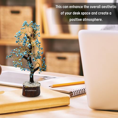 Image of Certified Turquoise Crystal Tree for Good Luck - Healing Crystals Money Tree for Wealth, Positive Energy at Home Office - Decorative Spiritual Gifts for Vastu, House Warming