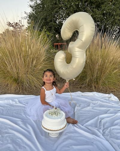 Image of Cream 3 Balloon, Cream Number Balloons 40 Inch, 3rd Birthday Decorations, Men Women Party Supplies for Party Decorations, Number 3 Balloon