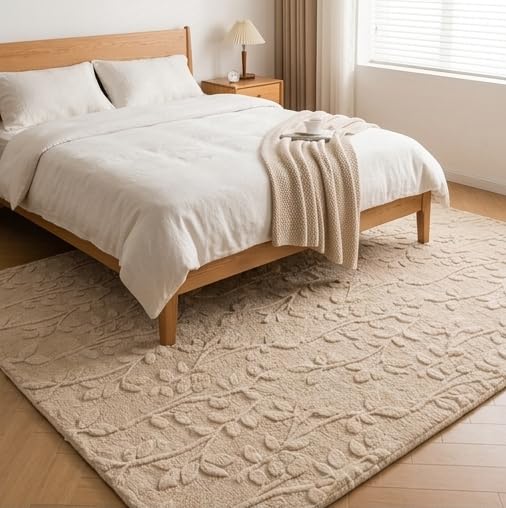 Image of HOMETHREADS Premium Plush Soft 2-Layer Faux Rabbit Fur Embossed Carpet, Washable Area Rug with Anti-Skid Backing for Living Room, Bedroom, Hall & Office, Ultra Soft Floor Carpet(Beige, 2' x 6' Feet)