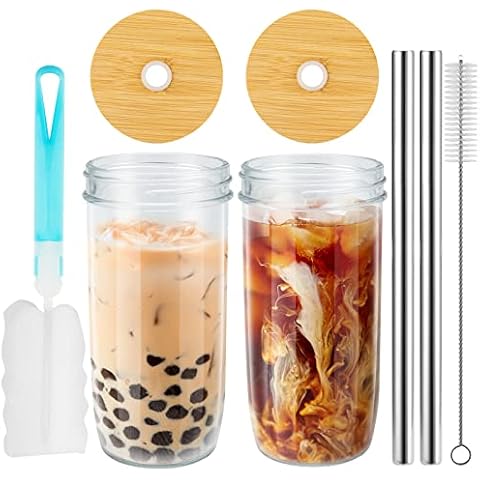Fohil 24oz Drinking Glasses with Lids and Straws Cover