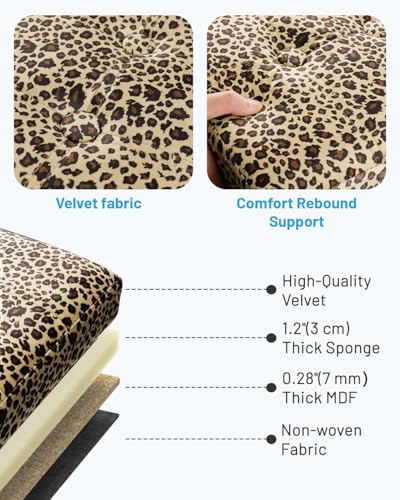 Image of Bsketa Storage Ottoman Bench, 17 inch Folding Velvet Foot Rest,Leopard Print