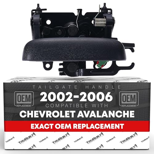 T1A Tailgate Handle Assembly - Compatible with 2002-2006 Chevrolet Avalanche 1500, 02-06 Avalanche 2500; 02-06 Cadillac Escalade EXT - Liftgate Latch Handle - Textured Black - OEM 15086873, 19209650